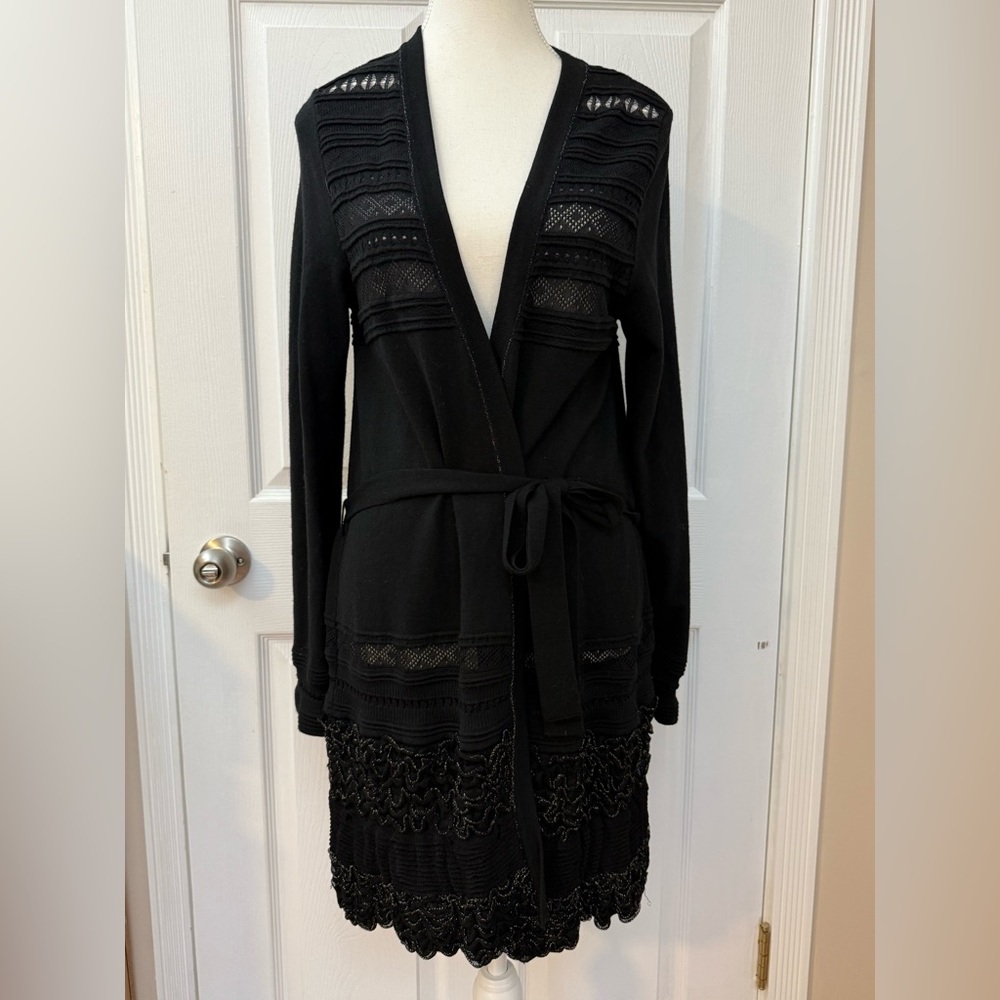 Roberto Cavalli Wool Blend Ruffle Cardigan Black Size IT 42 - Picture 2 of 14